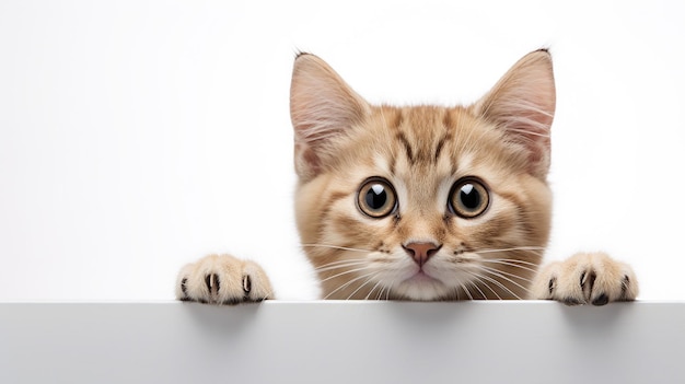 Un gato echando un vistazo desde detrás de una pantalla blanca