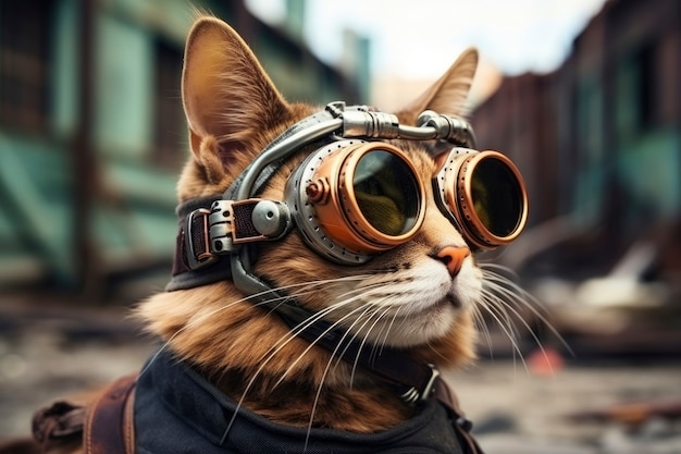 Foto gratuita gato futurista con gafas de protección