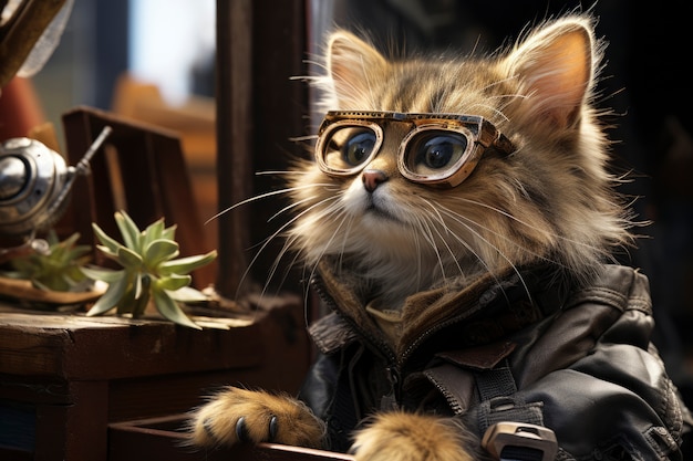Foto gratuita gato futurista con gafas de protección