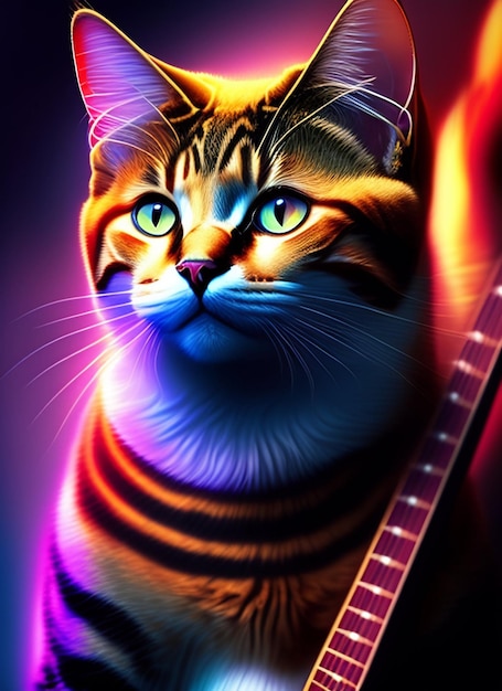 Un gato con una guitarra que dice la palabra jazz.