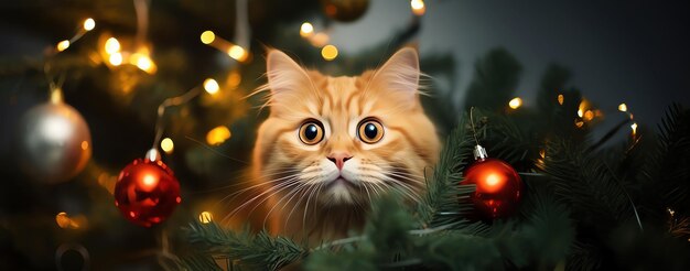 Foto gratuita gato malo en el árbol de navidad imagen generada por ia