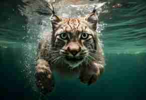 Foto gratuita gato montés aterrador en el agua