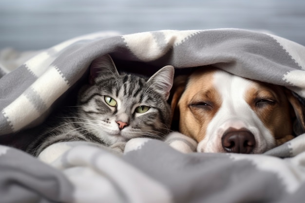 Foto gratuita gato y perro siendo afectuosos y mostrando amor el uno hacia el otro