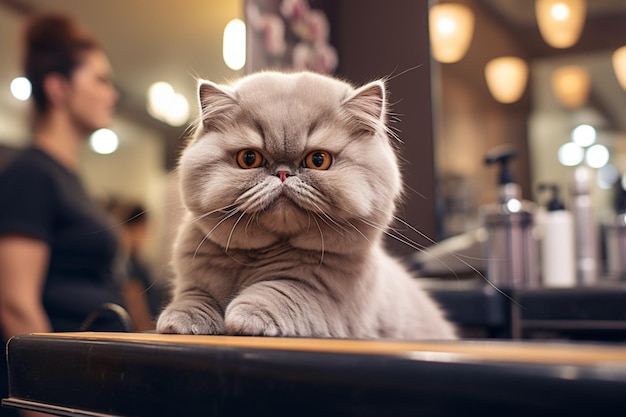 Foto gratuita un gato en el salón de belleza procedimientos de belleza mascota se preocupa