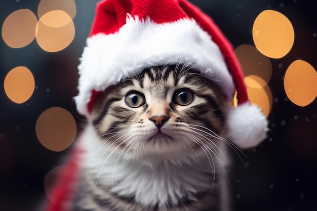 un gato con un sombrero de Papá Noel adorable parece elegante