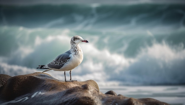 Foto gratuita gaviota volando sobre la tranquila costa al atardecer generada por ia