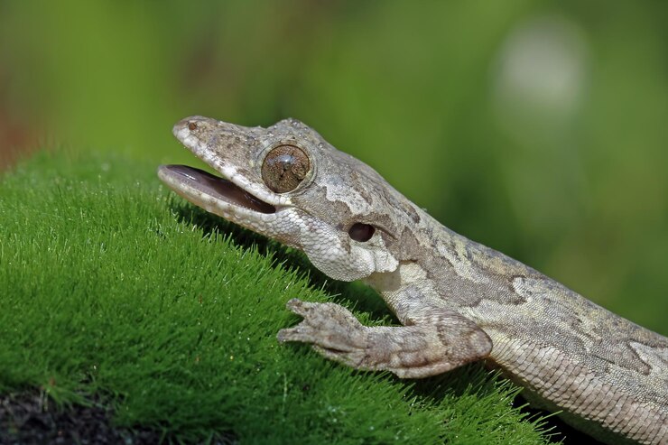 Foto gratuito gecko volador bebé en hojas secas camuflaje gecko volador en musgo
