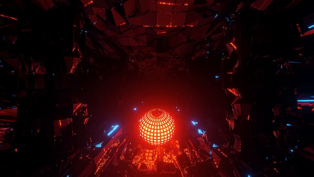 Genial ilustración futurista con una bola de discoteca brillante en el centro