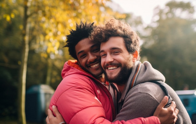 Foto gratuita la gente se abraza para la celebración del día del abrazo.