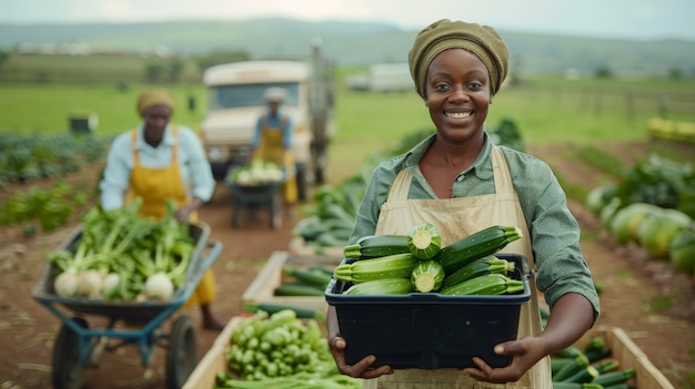 Gente africana cosechando verduras