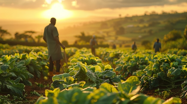 Gente africana cosechando verduras