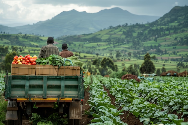 Gente africana cosechando verduras