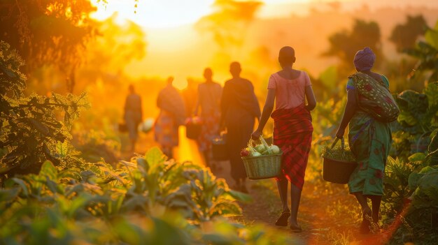 Gente africana cosechando verduras