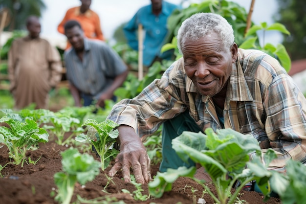 Gente africana cosechando verduras