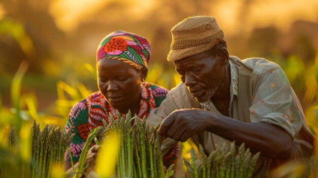 Gente africana cosechando verduras