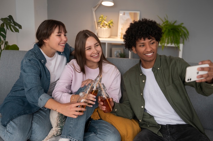 Foto gratuito la gente bebiendo kombucha en una reunión