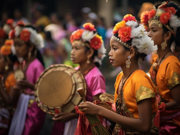 Gente celebrando la víspera de año nuevo en su cultura tradicional.