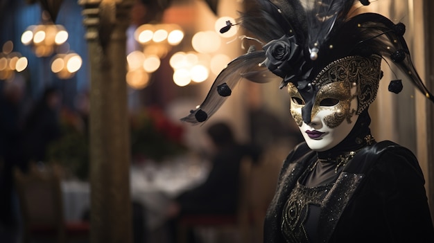 Gente celebrando la víspera de año nuevo en Venecia con máscaras.