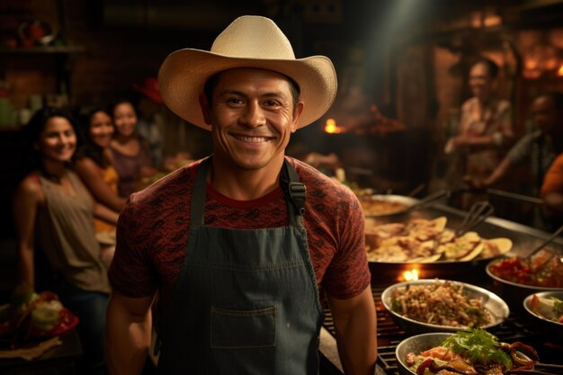 Gente disfrutando de la barbacoa mexicana