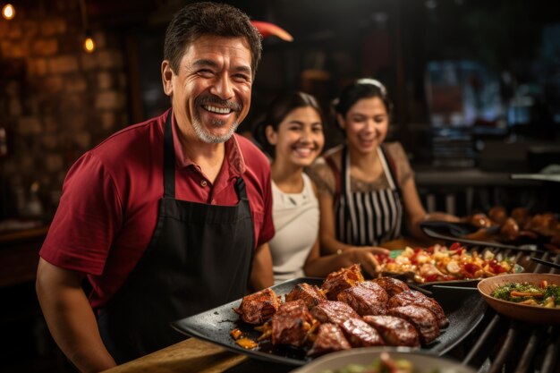 Gente disfrutando de la barbacoa mexicana