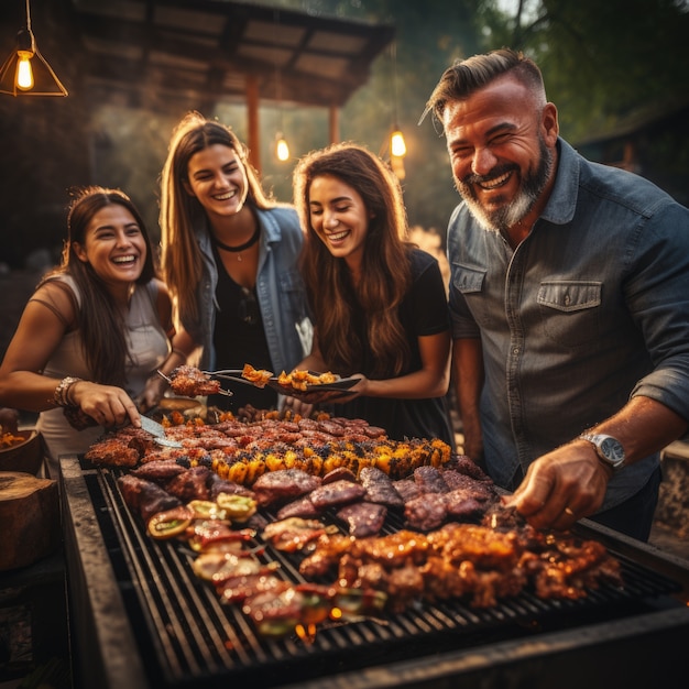 Gente disfrutando de la barbacoa mexicana