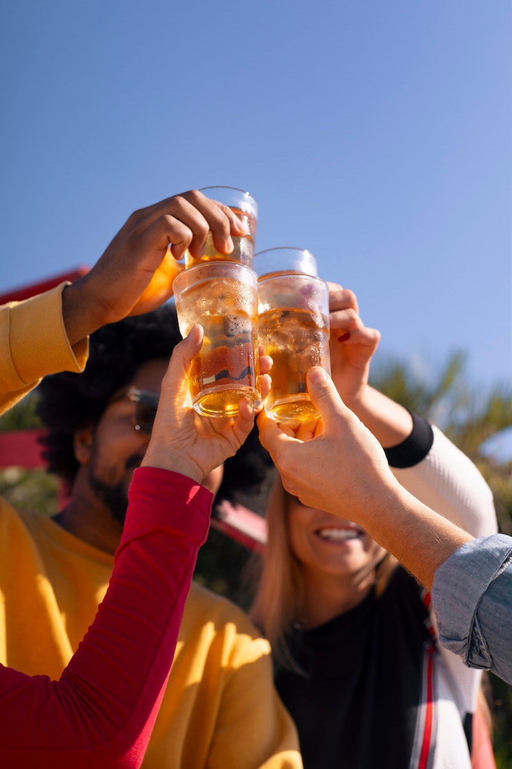 Foto gratuito gente disfrutando de una bebida de guaraná al aire libre