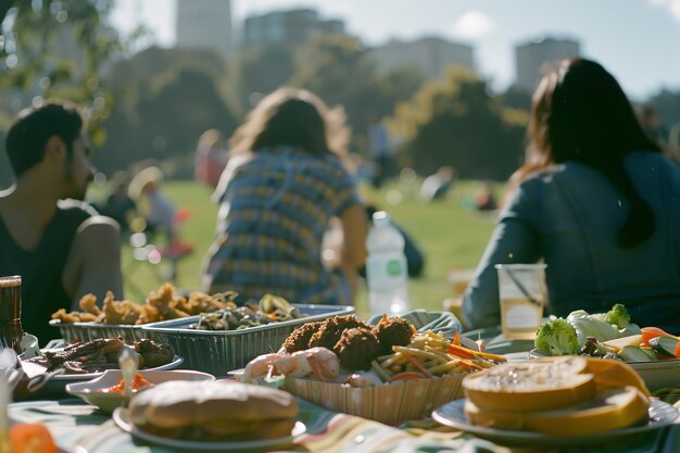 Gente disfrutando de un día de picnic de verano juntos al aire libre