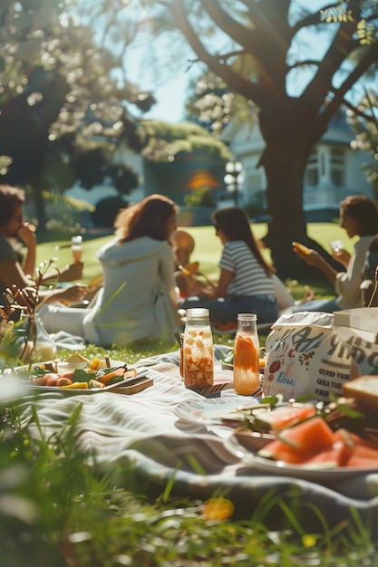 Gente disfrutando de un día de picnic de verano juntos al aire libre