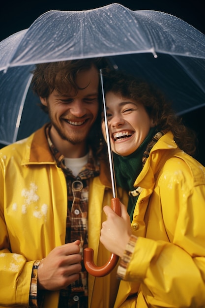 Foto gratuita la gente se divierte bajo la lluvia.