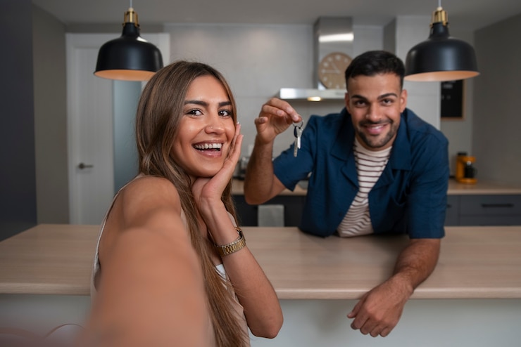Foto gratuito gente grabando su visita a la casa