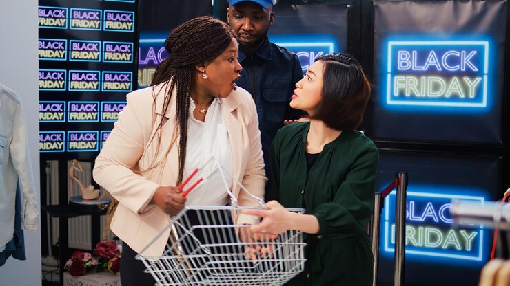 Foto gratuito gente loca peleando en una tienda.