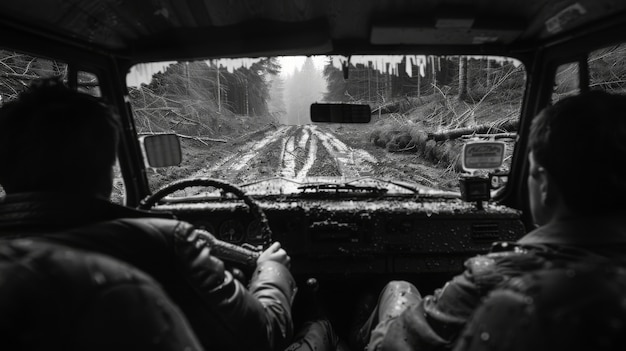 Foto gratuita gente negra y blanca con un coche todoterreno conduciendo por la aventura