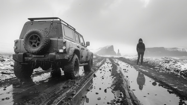 Foto gratuita gente negra y blanca con un coche todoterreno conduciendo por la aventura