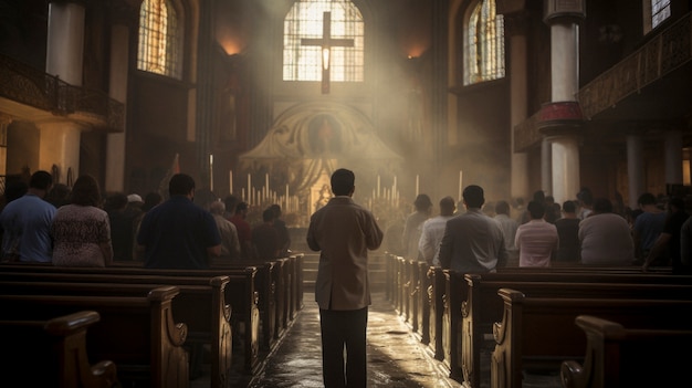 Gente orando en una reunión religiosa