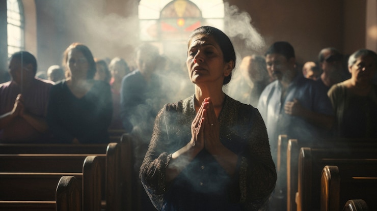 Foto gratuito gente orando en una reunión religiosa