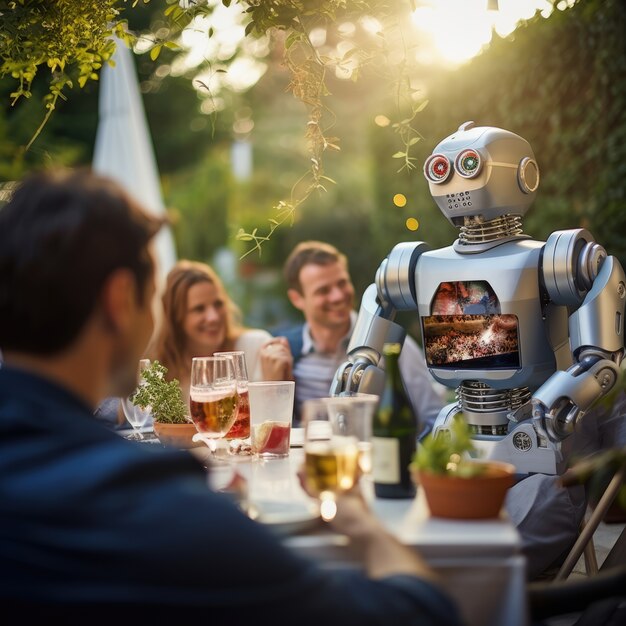 La gente pasando el rato con el robot