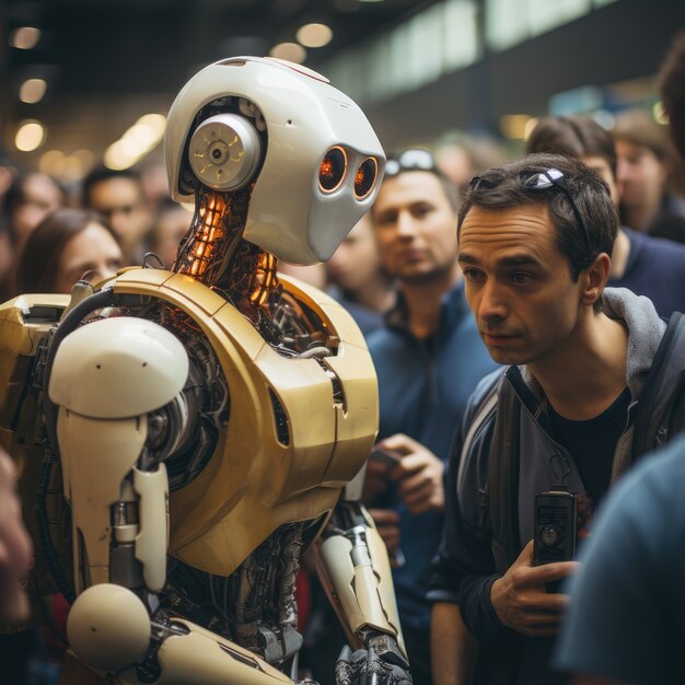 La gente pasando el rato con el robot