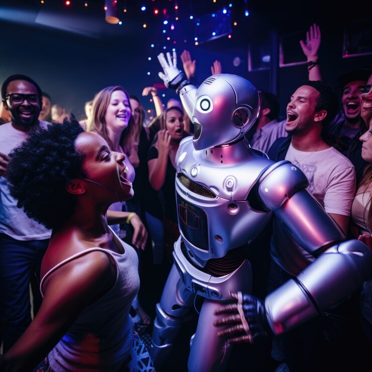 Foto gratuito la gente pasando el rato con el robot