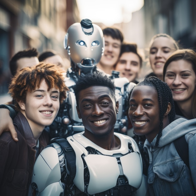 La gente pasando el rato con el robot