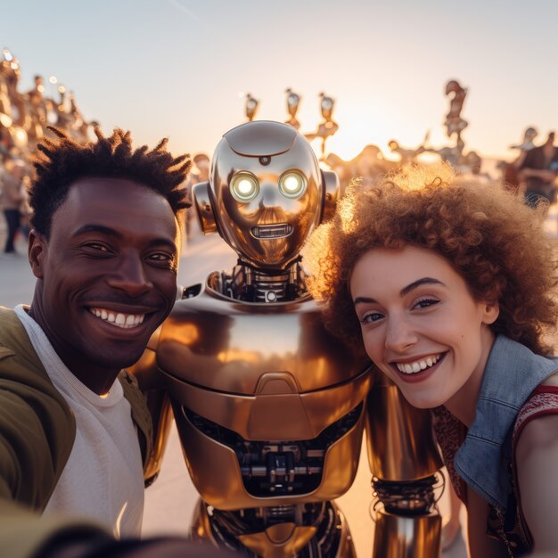 La gente pasando el rato con el robot