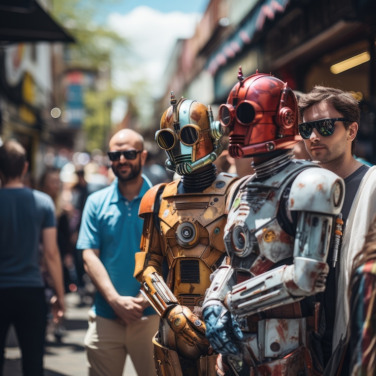 Foto gratuito la gente pasando el rato con el robot