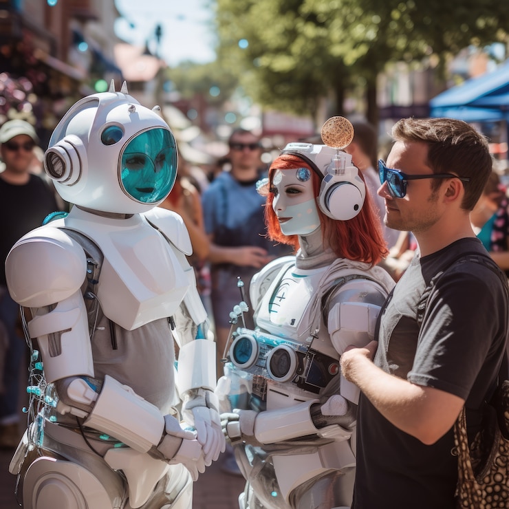 Foto gratuito la gente pasando el rato con el robot