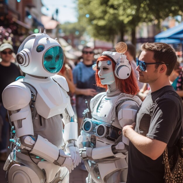 La gente pasando el rato con el robot