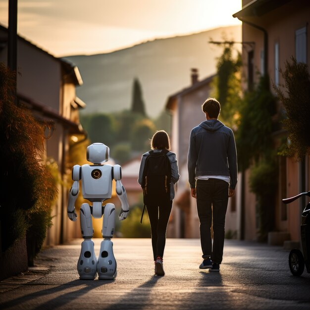 La gente pasando el rato con el robot