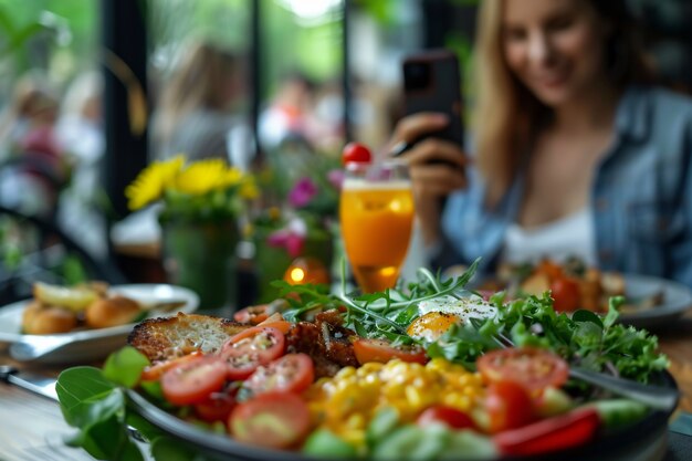 Foto gratuita gente que crea contenido de comida para cargar en internet para los amantes de la comida