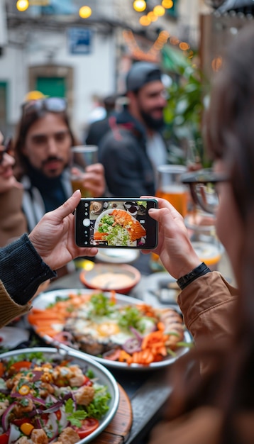 Foto gratuita gente que crea contenido de comida para cargar en internet para los amantes de la comida