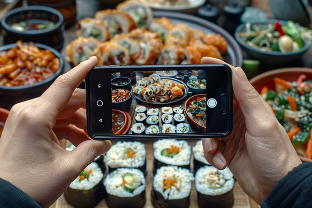 Gente que crea contenido de comida para cargar en Internet para los amantes de la comida