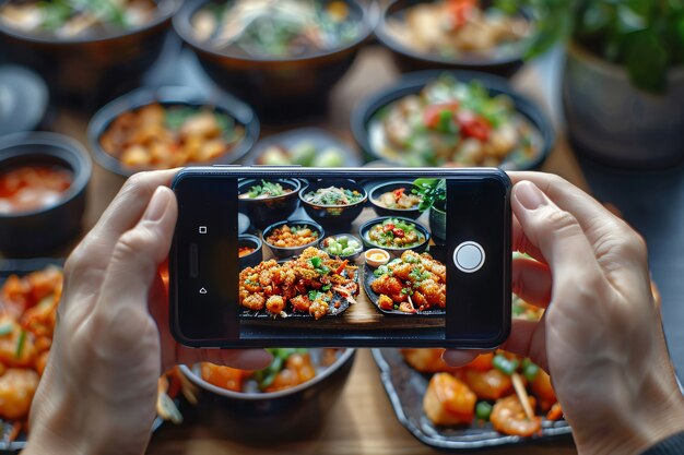 Gente que crea contenido de comida para cargar en Internet para los amantes de la comida