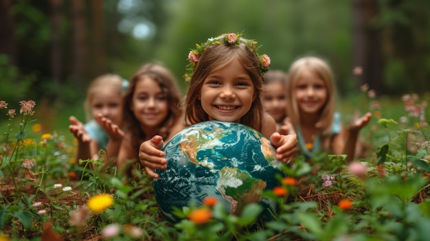 Gente que cuida y protege a la Madre Tierra para el Día de la Tierra