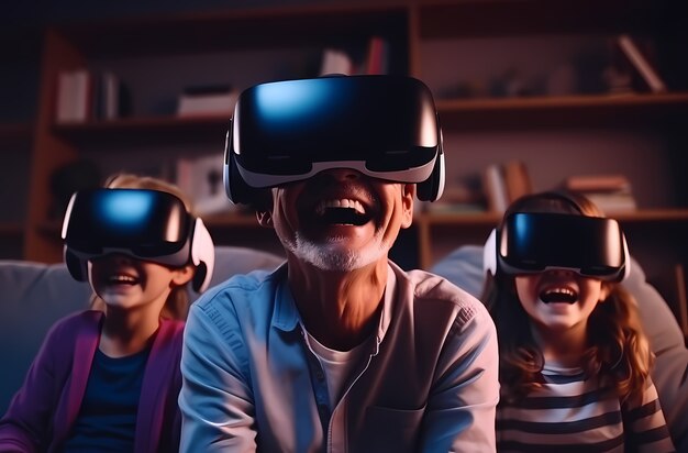 Gente que usa gafas de realidad virtual para jugar